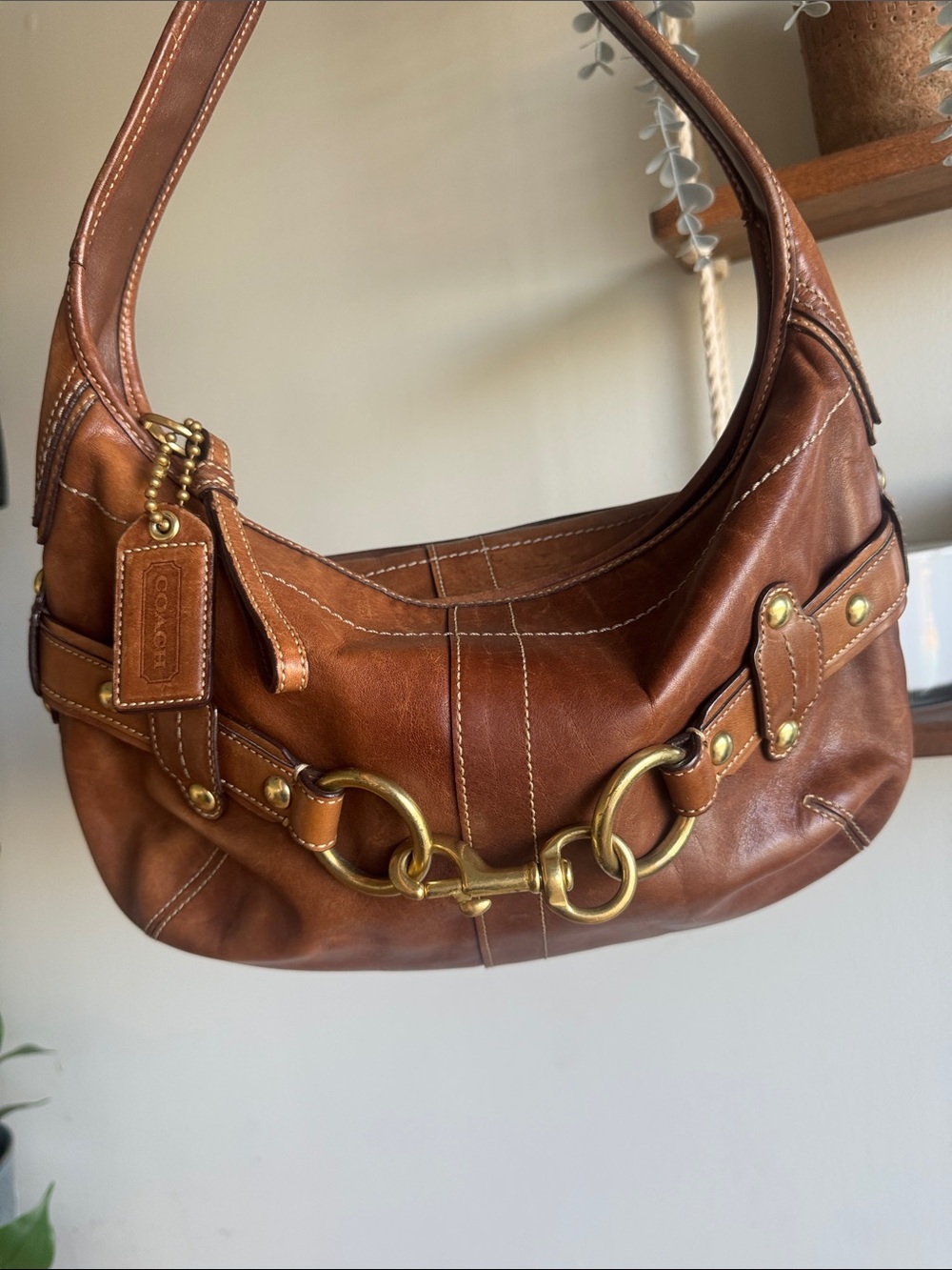 Coach Ergo Belted Horsebit Saddle Brown Leather Shoulder Bag with Brass Hardware